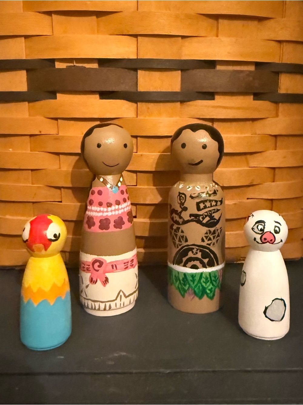 Hand-Painted Moana Peg Doll Set